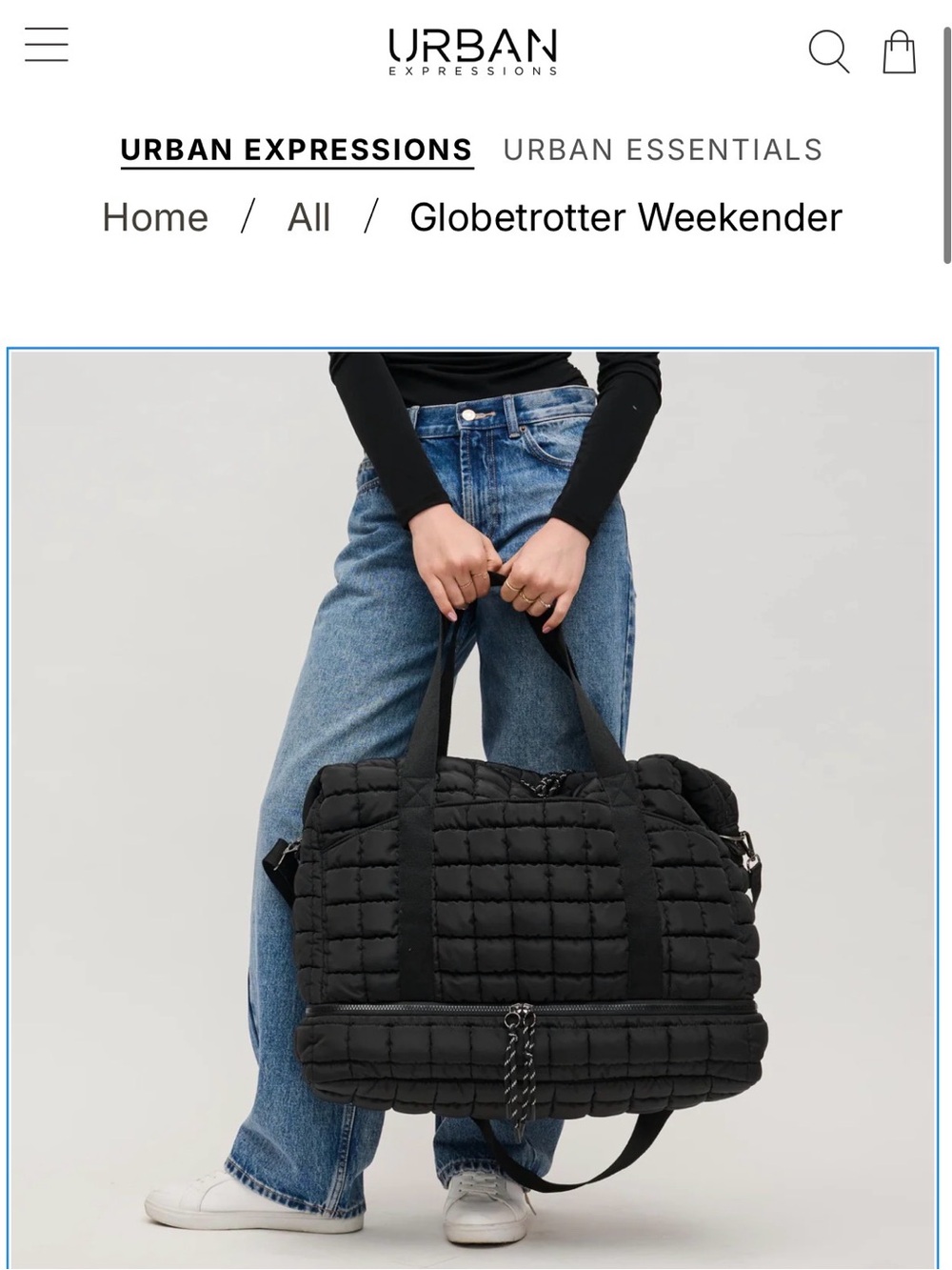 Urban Expressions Quilted Black Weekender Travel Bag